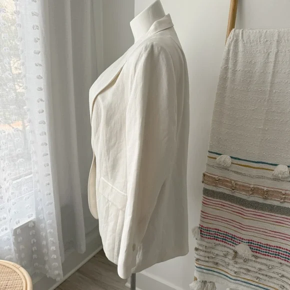H&M Ivory Linen Blend Oversized Slouchy Neutral Casual Blazer Women’s Size XL - Picture 3 of 9
